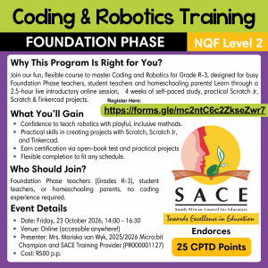 Coding & Robotics Training Foundation Phase advert for Grades R-3 teachers